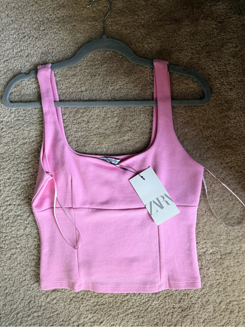 Zara Rose Pink Square-Neck Crop Tank with Wide Straps